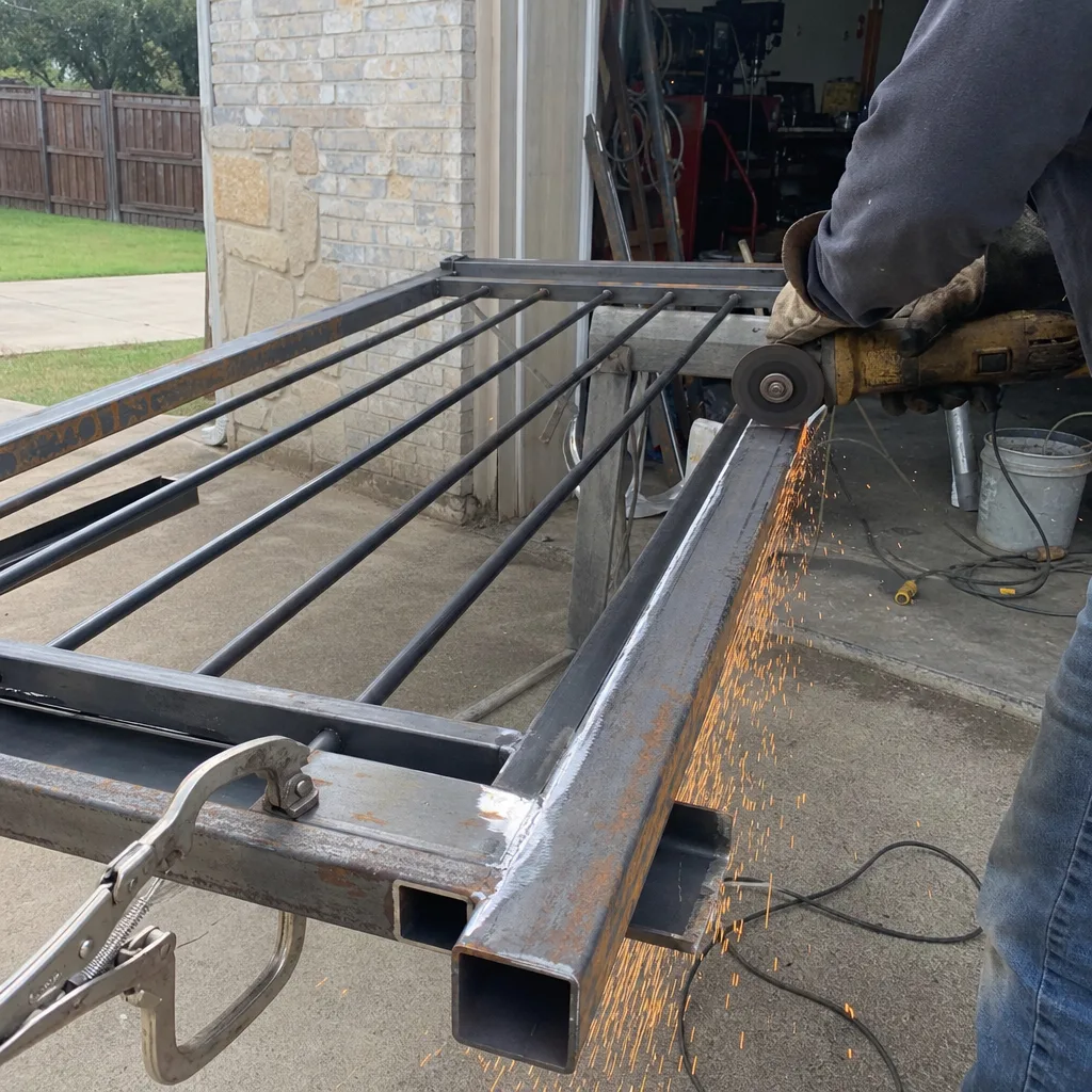 metal worker welding and grinding a steel frame gate nationwide